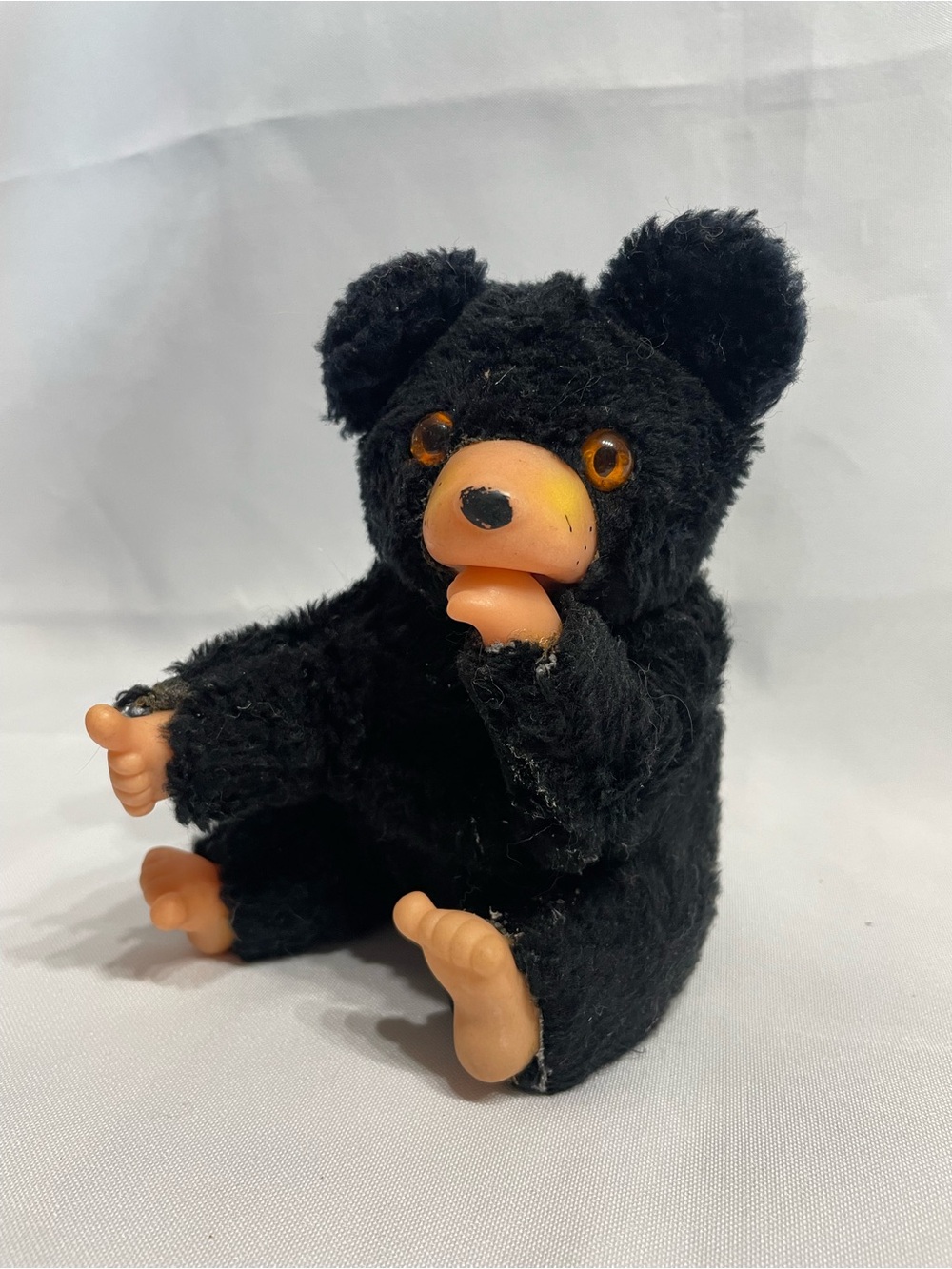 6” Vintage Thumb Sucker Black Bear Plush Doll Good Condition